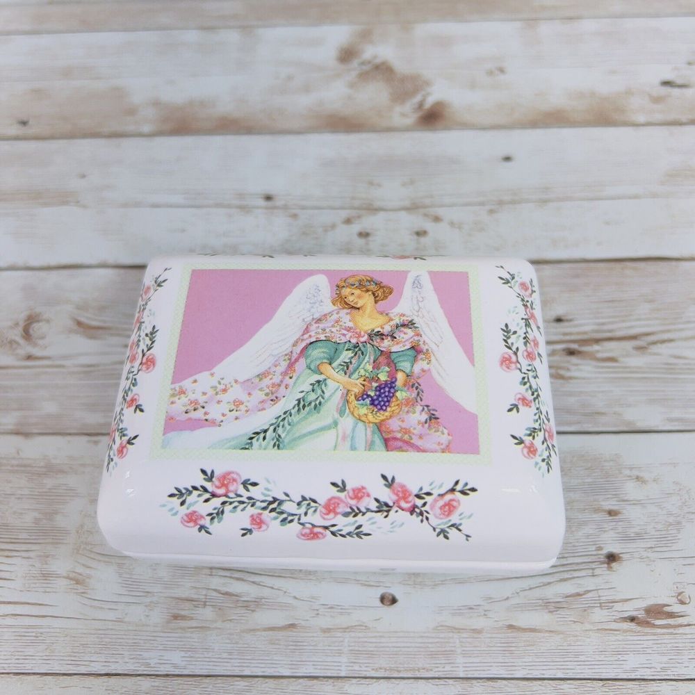 VTG 1984‎ Dayspring Inspiration Ceramic Angel Blessing Trinket Box & Cards 4x3x2